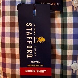 Stafford Men's Super Shirt - Blue, Green, Burgundy check Size 17 1/2 NWT